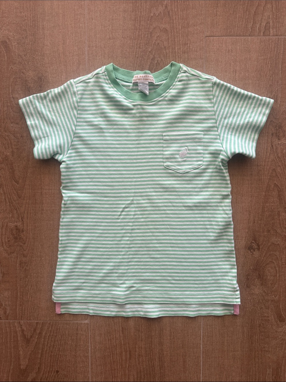 TBBC boys tshirt green white striped excellent condition